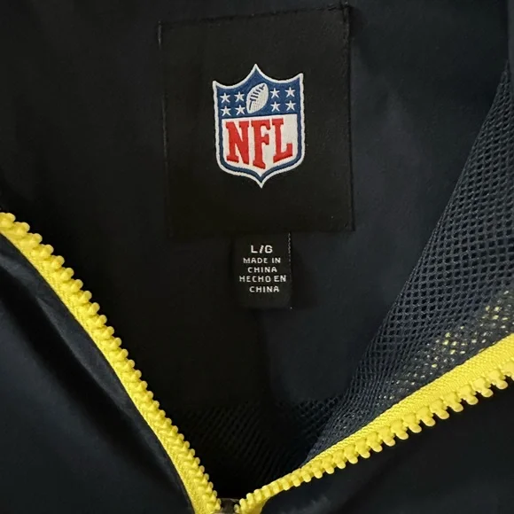 NFL Superbowl XLVIII Windbreaker Pullover 1/4 Zip Navy Yellow Pockets Lined Sz L - Picture 11 of 11
